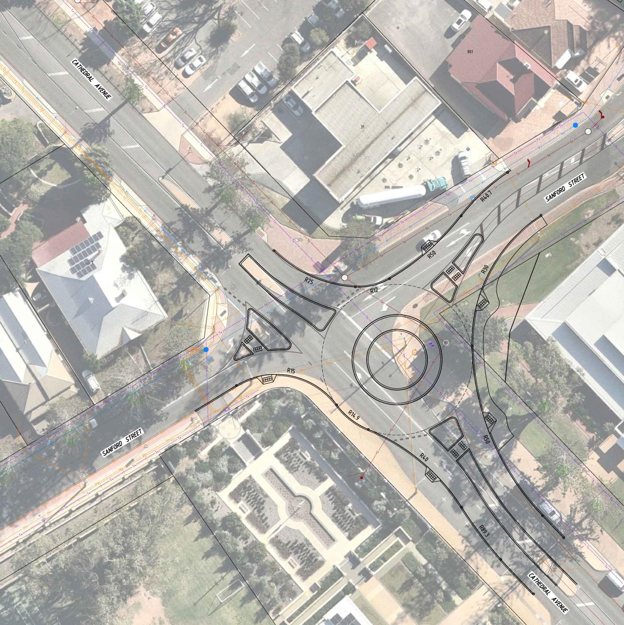 Cathedral Avenue Sanford Street roundabout design