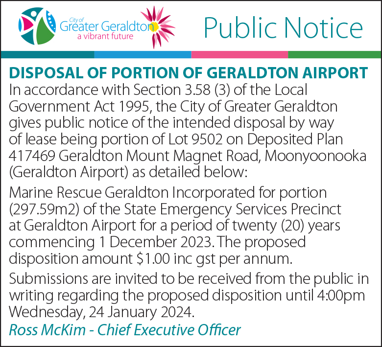 Public Notice Disposal of Portion of Geraldton Airport » City of
