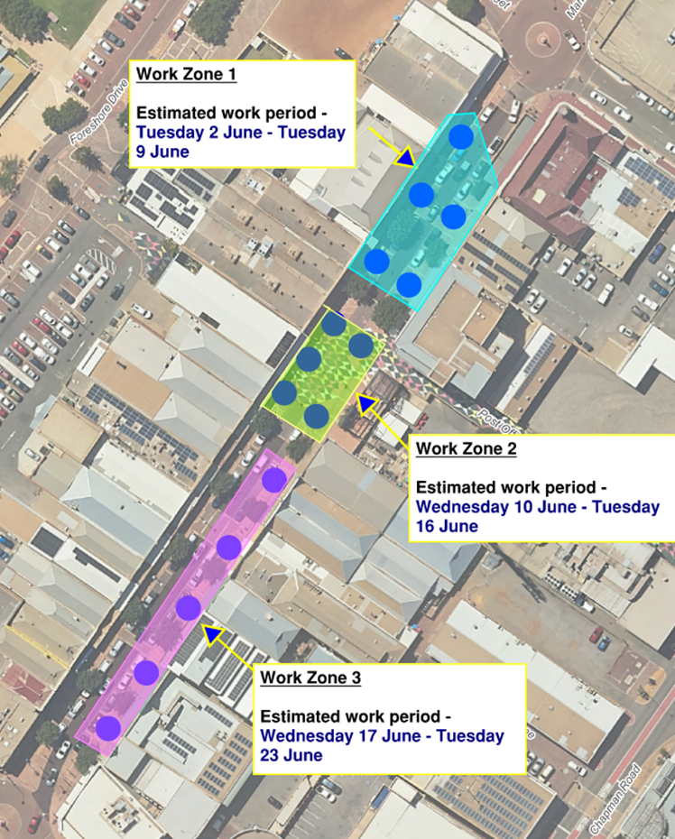 Aerial map of works zones