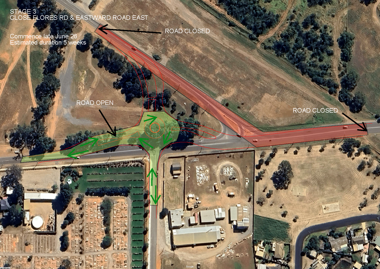 Closure of Flores Road with detours in place.