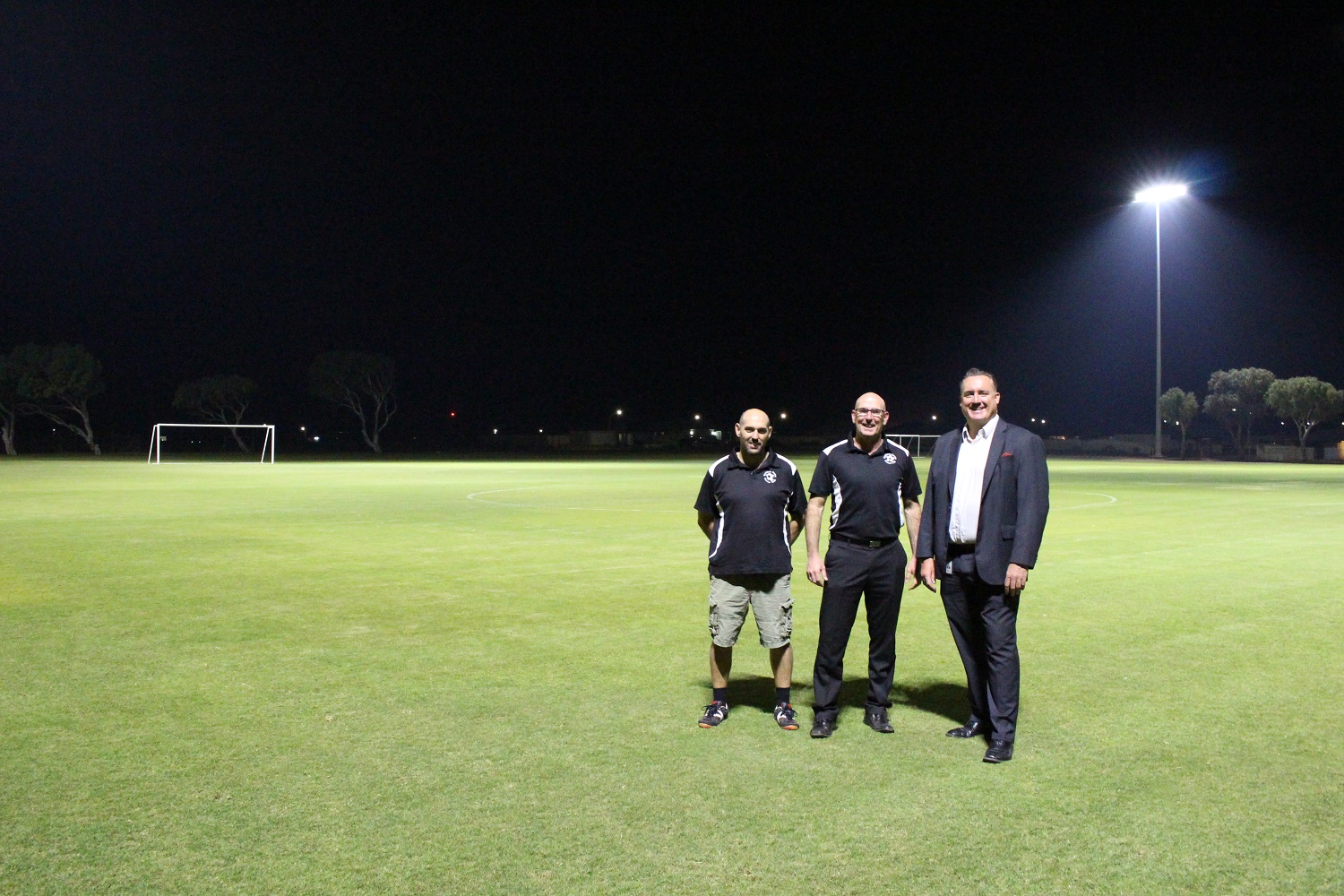 City of Greater Geraldton Mayor Shane Van Styn (from right) is joined by Geraldton Rovers Soccer Club President Dennis Morgan and Club Treasurer Francis Noguera at Alexander Park. 