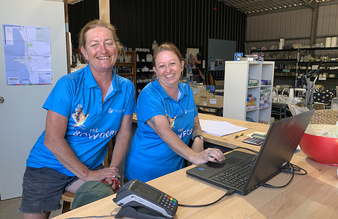 Waste Recovery Officers Nat Johnston and Corryne Bull celebrate the success of The Bowerbird.