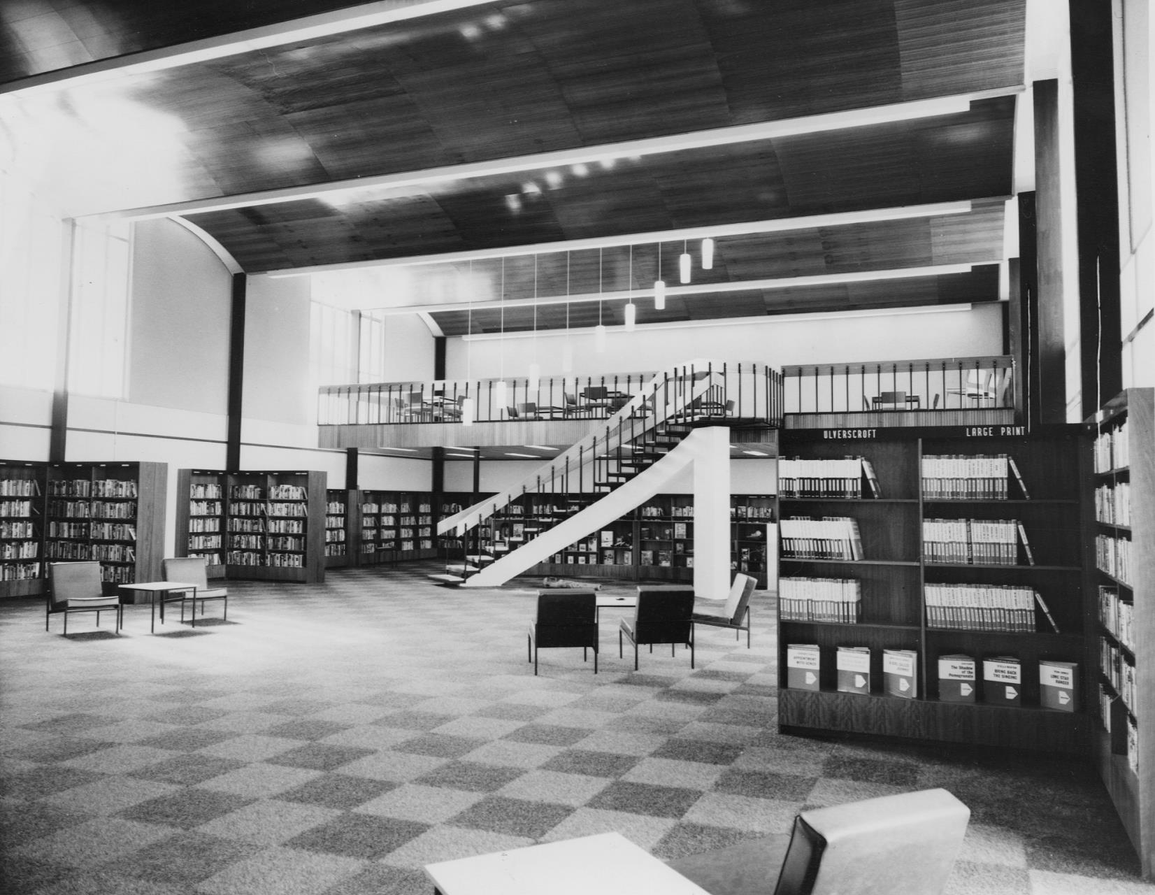 Interior photo of Library from the early 1970s