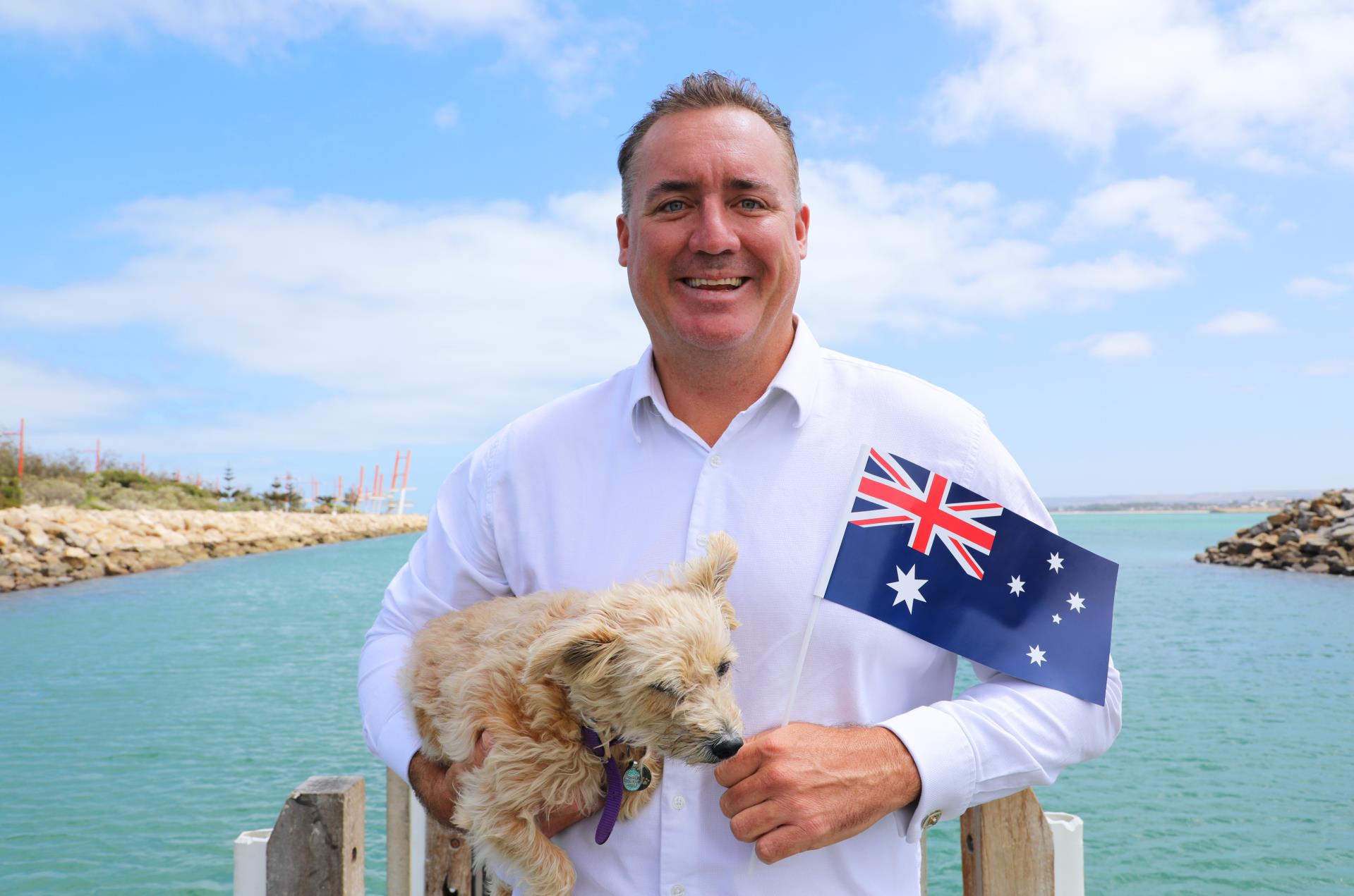 Mayor Shane Van Styn and the Mayoral pooch Bella getting into the spirit for this weekend’s celebrations.