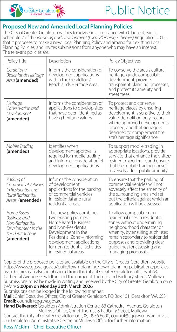 New and Amended Policies