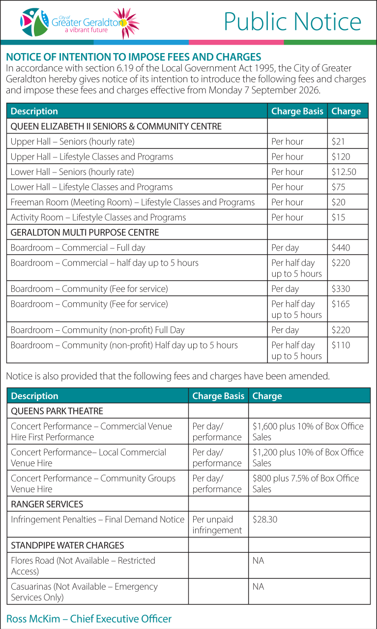 Public Notice Fees and Charges