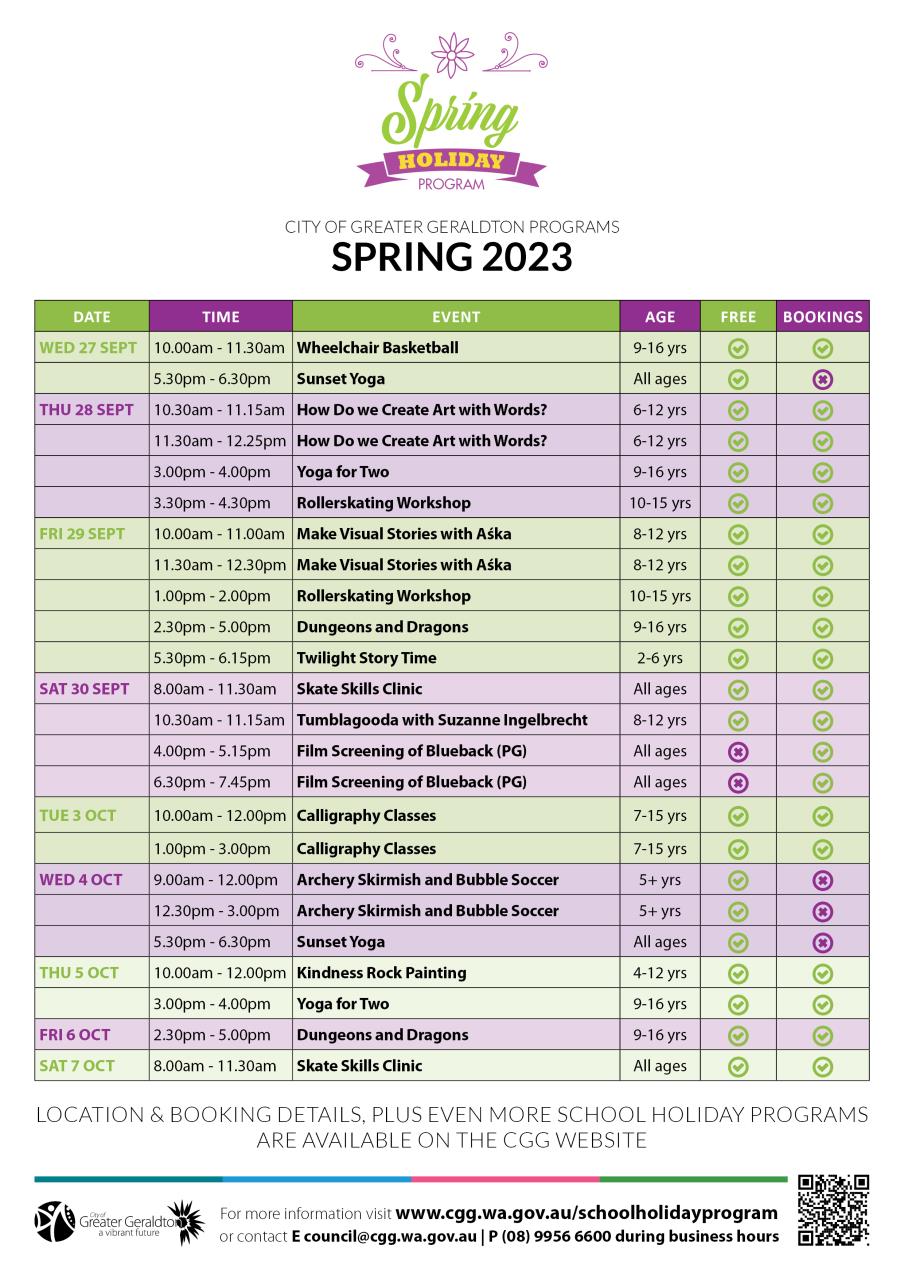 Spring school holiday program 2023