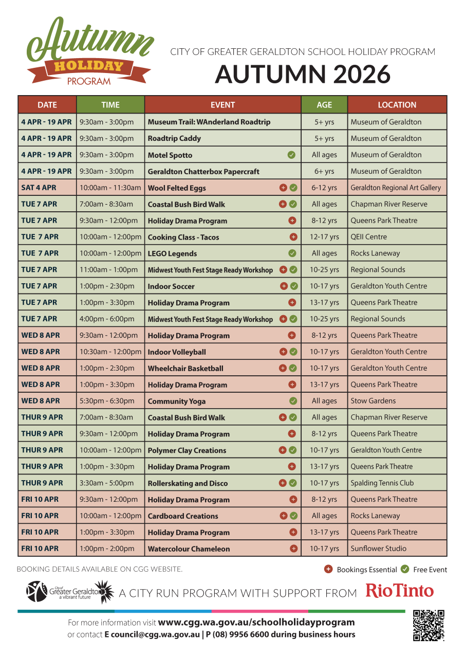 Autumn School Holiday Program 2026 page 1