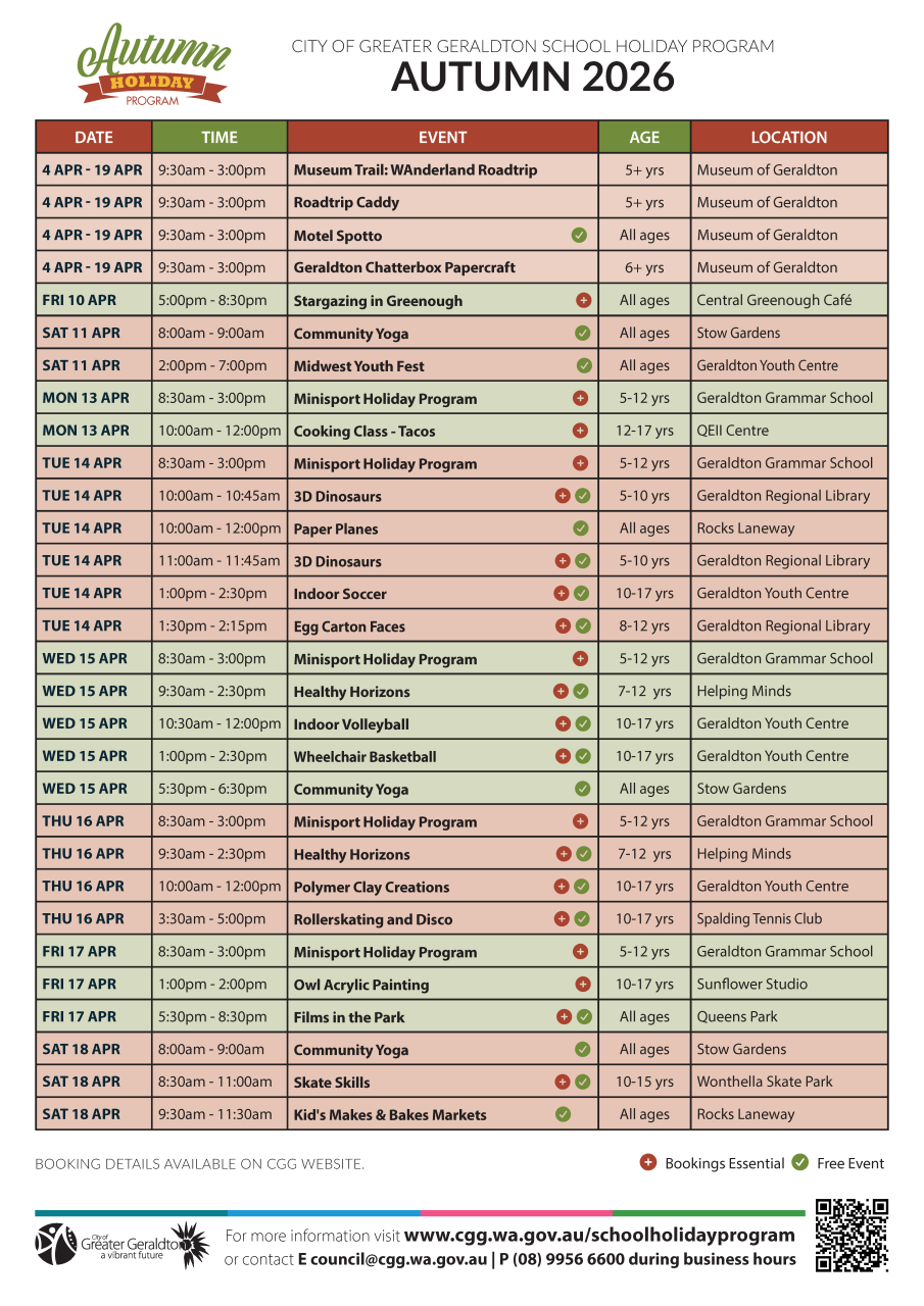 Autumn School Holiday Program 2026 page 2
