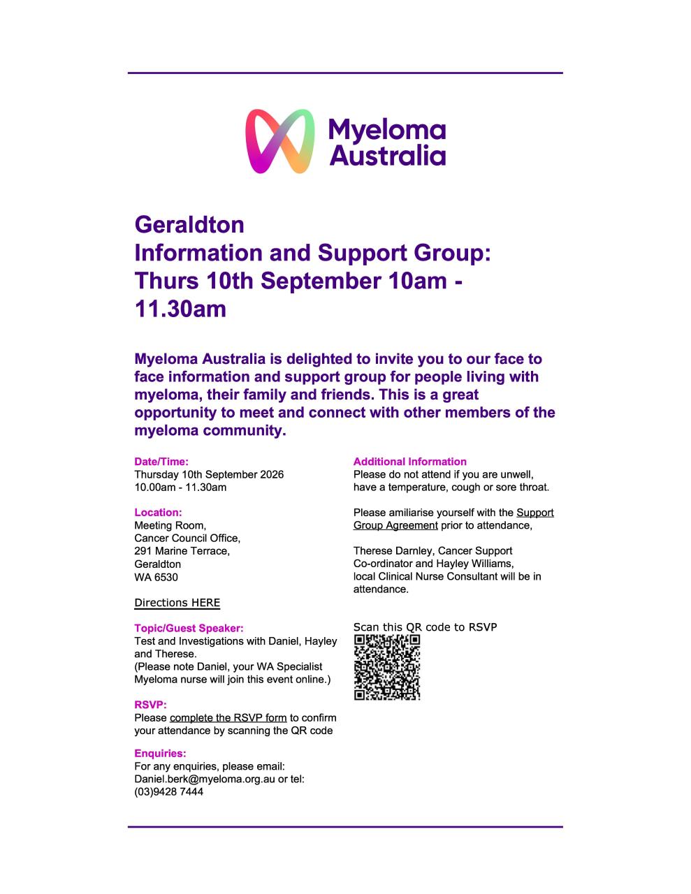 Geraldton Information and Support Group for people living with Myeloma,