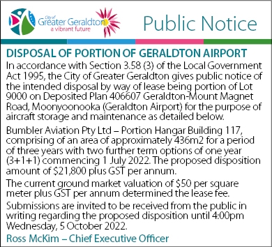 6x2 Public Notice Disposal of Portion of Geraldton Airport