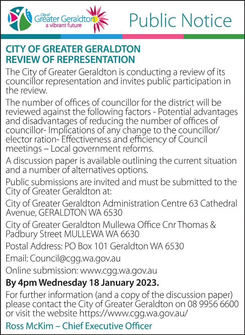 Public Notice City of Greater Geraldton Review of Representation